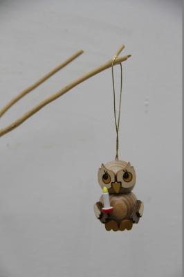 木製オーナメント/Owl　child　with　candle　hanging　19509