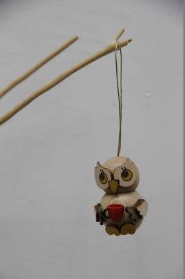 木製オーナメント/Owl　child　with　cup　hanging　19501
