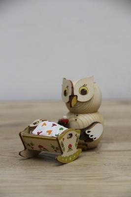 置物　MINI　Owl-with　baby　cradle　37356